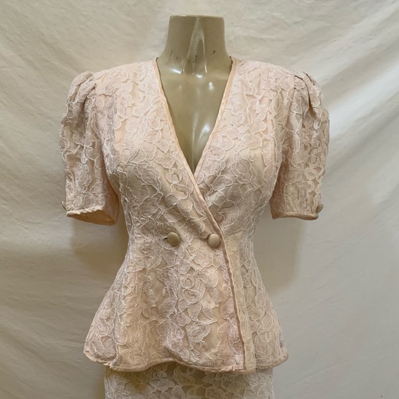 VTG Barbara Chodos For Michael Marcella Size 6 Pink Floral Lace 2pc Skirt Set - Picture 3 of 15